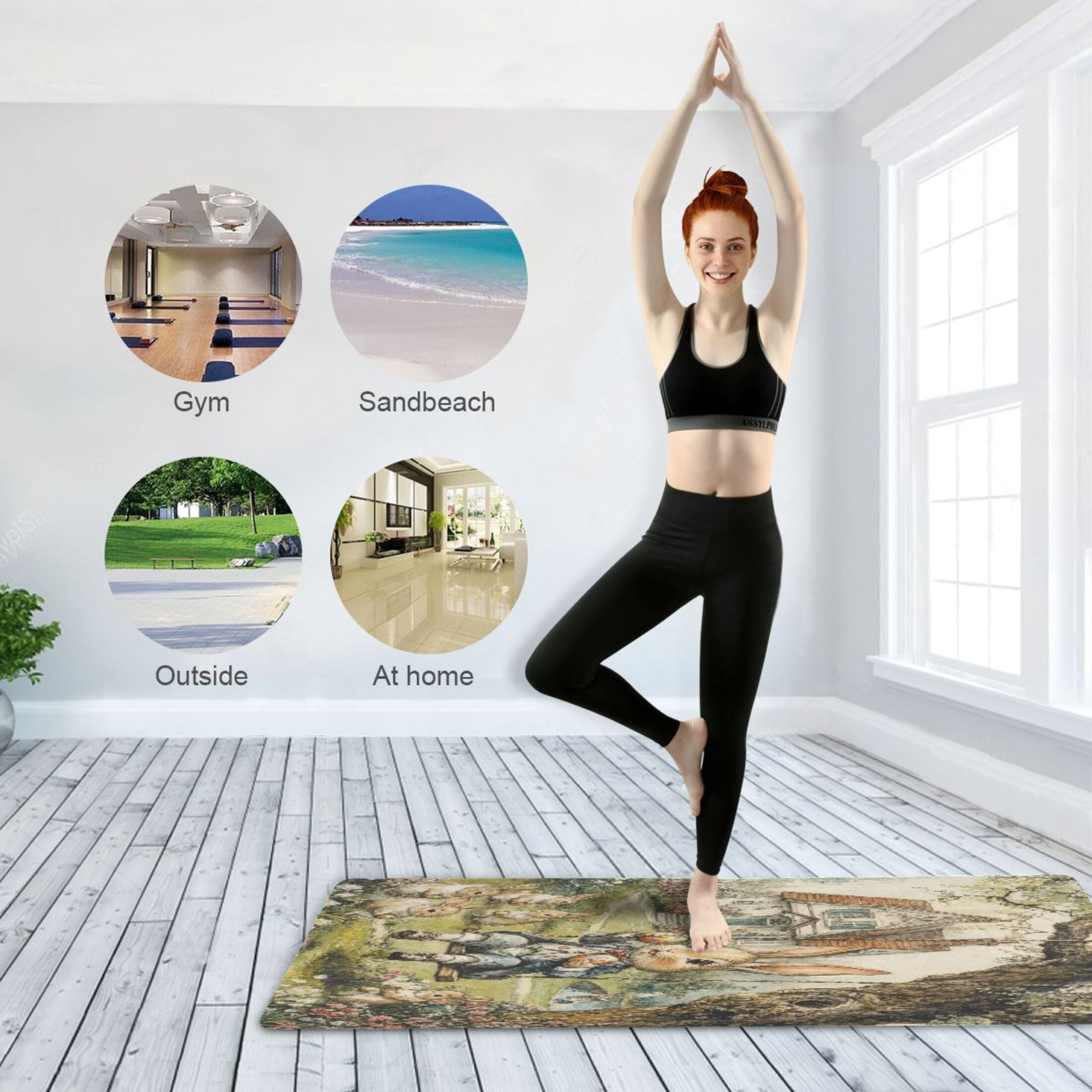 BZSMCE Yoga Mat Women Whimsical Rabbits Fitness Mat