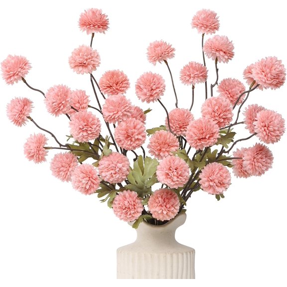 6pcs Artificial Flowers Faux Silk Pompon Mum,Silk Small Mini Chrysanthemum Ball with Stems for DIY Wedding Bouquets Centerpieces Vase Home Table Kitchen Decoration