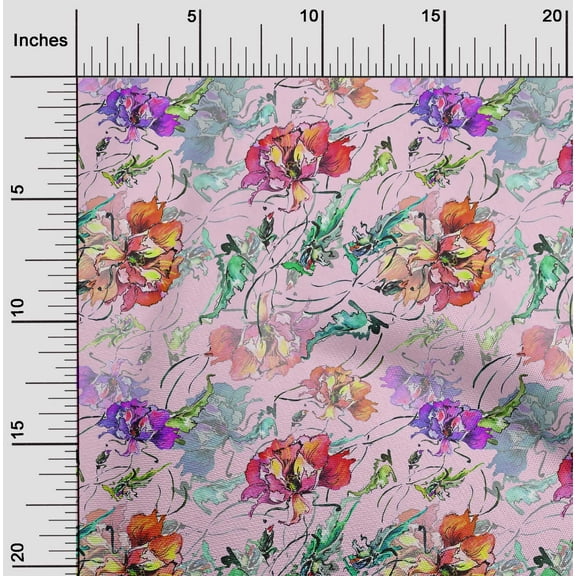 oneOone Cotton Poplin Twill Light Pink Fabric Texture,Leaves & Floral Artistic Fabric For Sewing Printed Craft Fabric By The Yard 56 Inch Wide