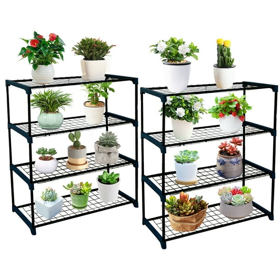 Greenhouse Shelves for Plants,4 Tier 2 Pack Plant Display Rack Shelf Stand,Home Storage Organizer Shelf Unit, Flower Pot Holder for Home Balcony Yard Indoor Outdoor