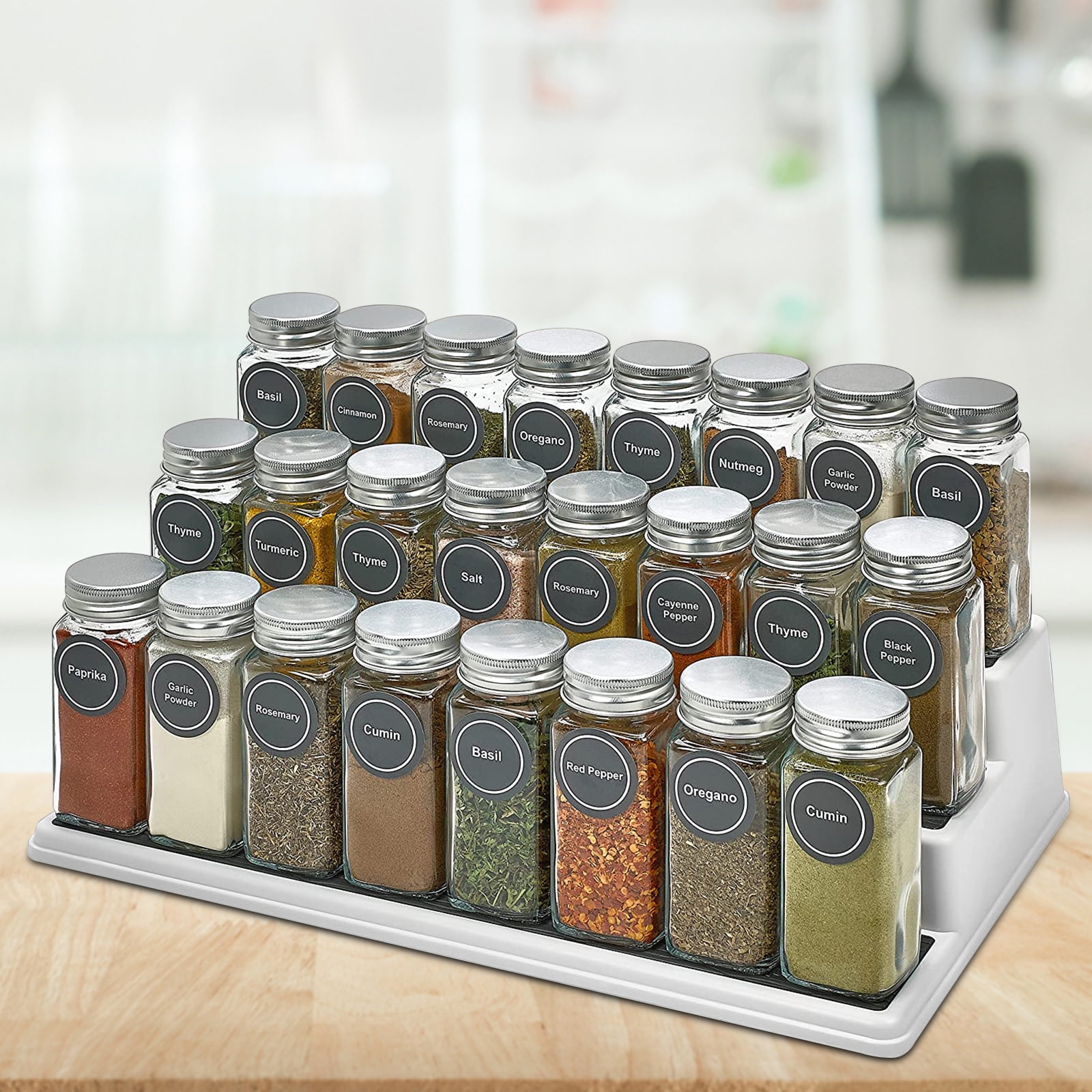 24 Spice Jars with 547 Labels - Glass Spice Jars with Shaker Lids - 4 Oz  Squa
