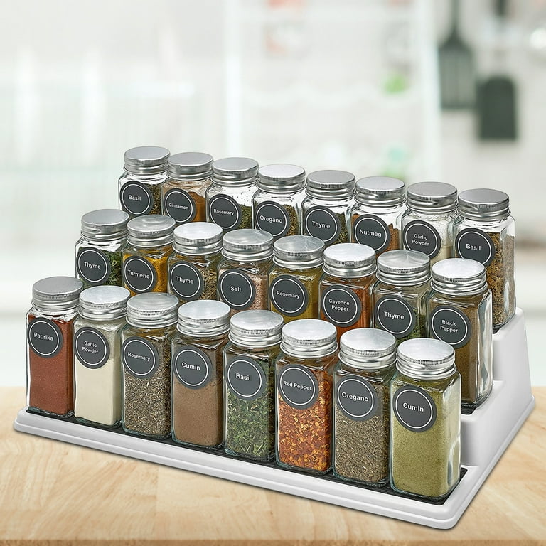 24 Pcs Glass Spice Jars with 808 Labels,4oz Empty Spice Bottles,Seasoning  Containers with Shaker Lids Airtight Metal Caps Stainless,Silicone  Collapsible Funnel, Brush,2 Salt/Pepper Grinder