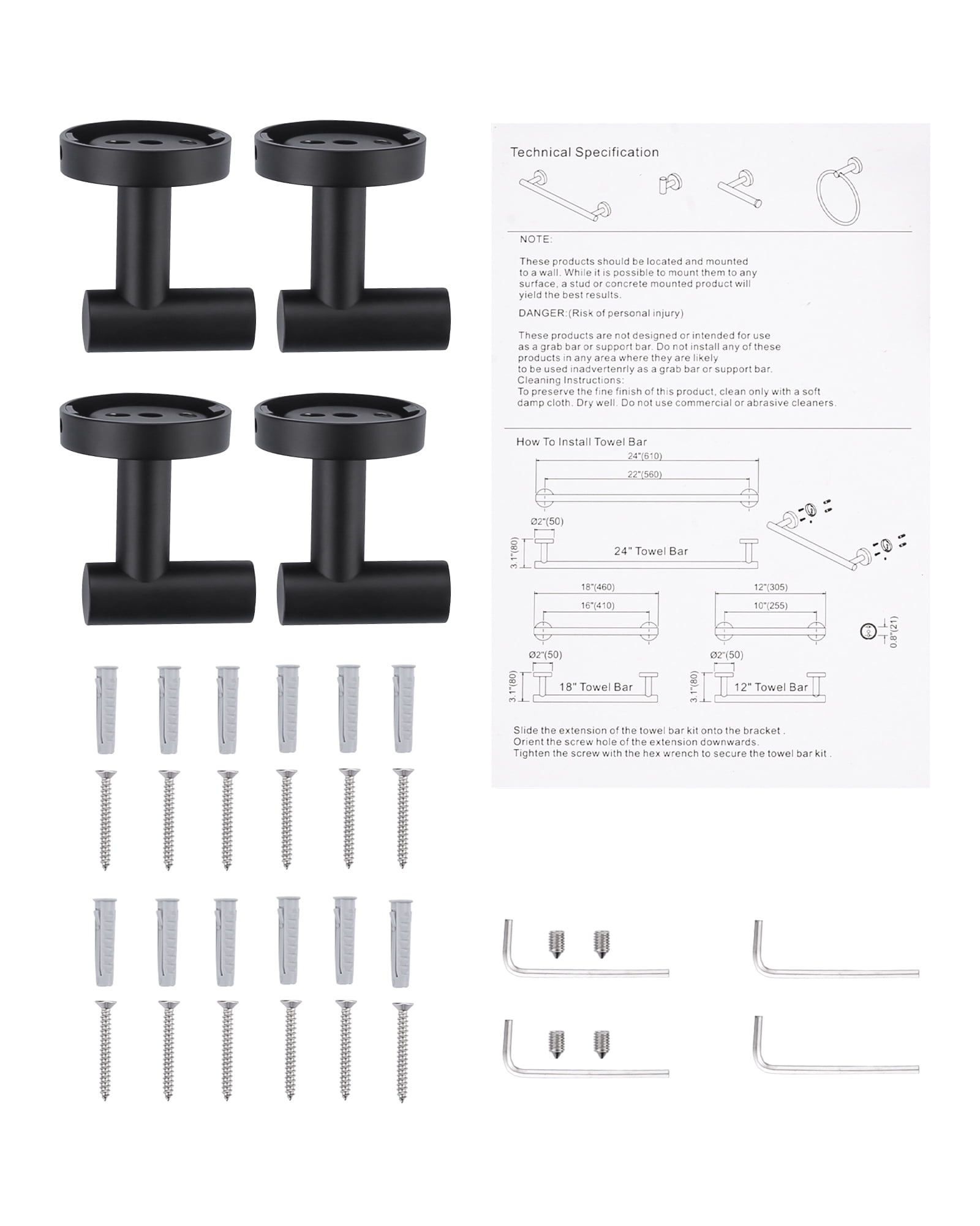Wowow J-Hook Wall Mounted Bathroom Matte Black Robe/Towel Hook in Stainless Steel (4-Pack)