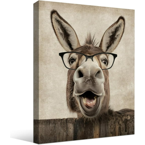Asdg76s-Farmhouse Animals Canvas Prints Wall Art Funny Donkey with Red Glasses Pictures Posters Modern Framed Artwork for Living Room Bedroom Bathroom Home Wall Décor Ready to Hang - 12x16 Inches
