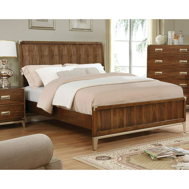 Bed Platform Modern Style Bedframe, Dark Oak King Size Bed Frame