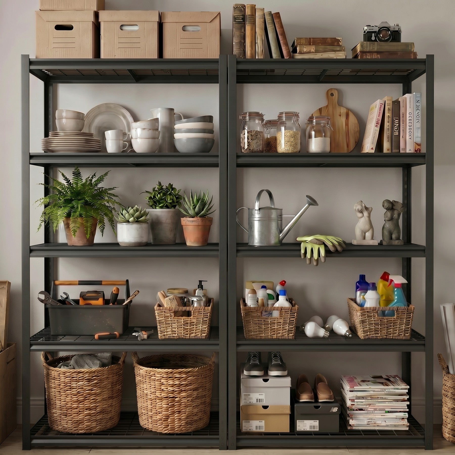 Sailvan 1650LBS Heavy Duty Garage Shelving, 5-Tier Adjustable Metal Storage Shelves, Industrial Steel Utility Rack,36"W x 16"D x 72",Black