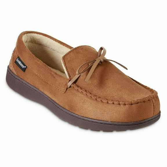 Isotoner Men's Nigel Microsuede Moccasin Slippers XL Cognac
