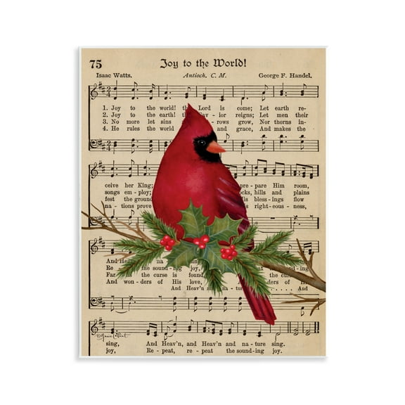 Stupell Industries Cardinal on Holiday Music Holiday Painting Unframed Art Prints Wall Art, 11 x 14