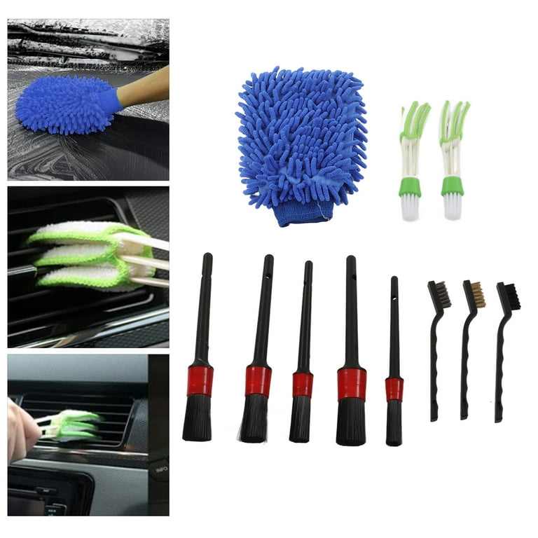 Fgy 10 Pcs Car Detailing Brush Kit for Auto Interior and Exterior Includes Detailing Brushes, Wire Brush & Air Vent Brush, Cleaning Towel, Size: Large