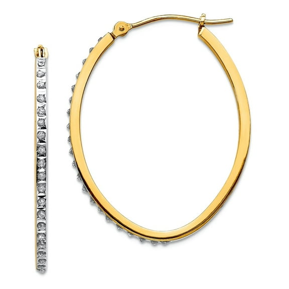 14k Yellow Gold Polished Diamond Oval Hinged Hoop Earrings Measures 31x2mm Wide - Hoop Earring for Women