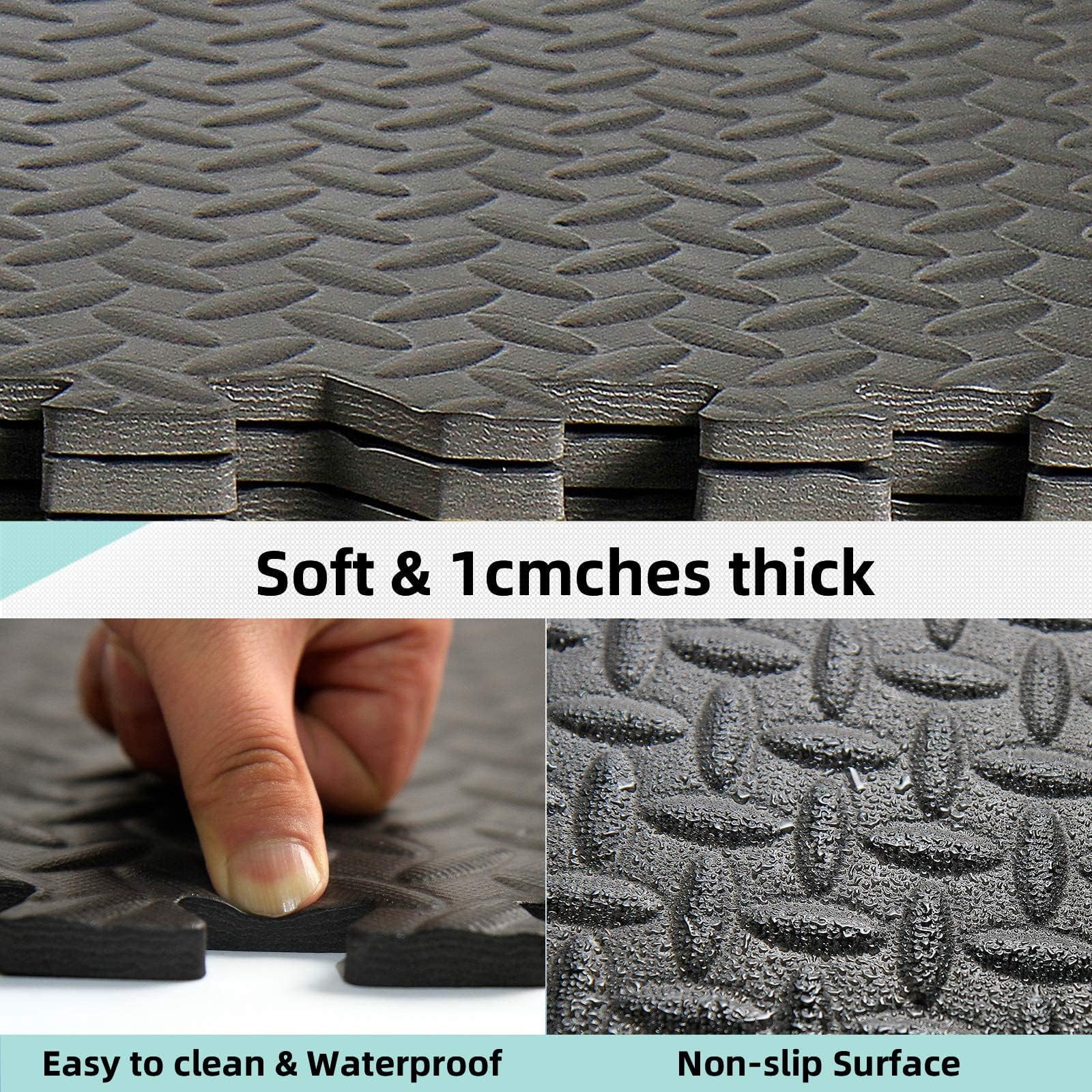 MAXVINI ½ Inch Thick Charcoal Black EVA Interlocking Floor Mats, 23.6" x 23.6" Coverage, Diamond Non-Slip, 48-Piece Set