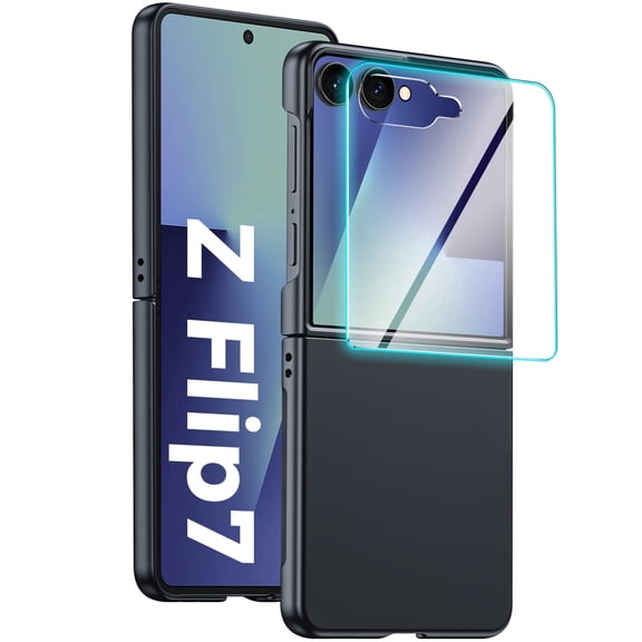 Oupeigar For Samsung Flip 7 Phone Case,with Screen Protection,HD Screen Protector,Wireless Charging,Anti-Scratch Shockproof Case-Black
