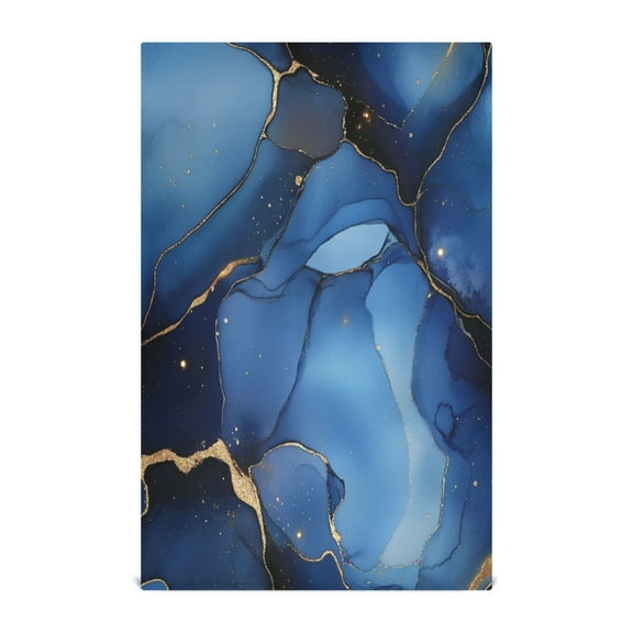 WOBOGO Gilt Navy Blue Marbles Kitchen Towel 1 Piece Large Cotton Dishcloth Premium Absorbency Set with Hanging Loop