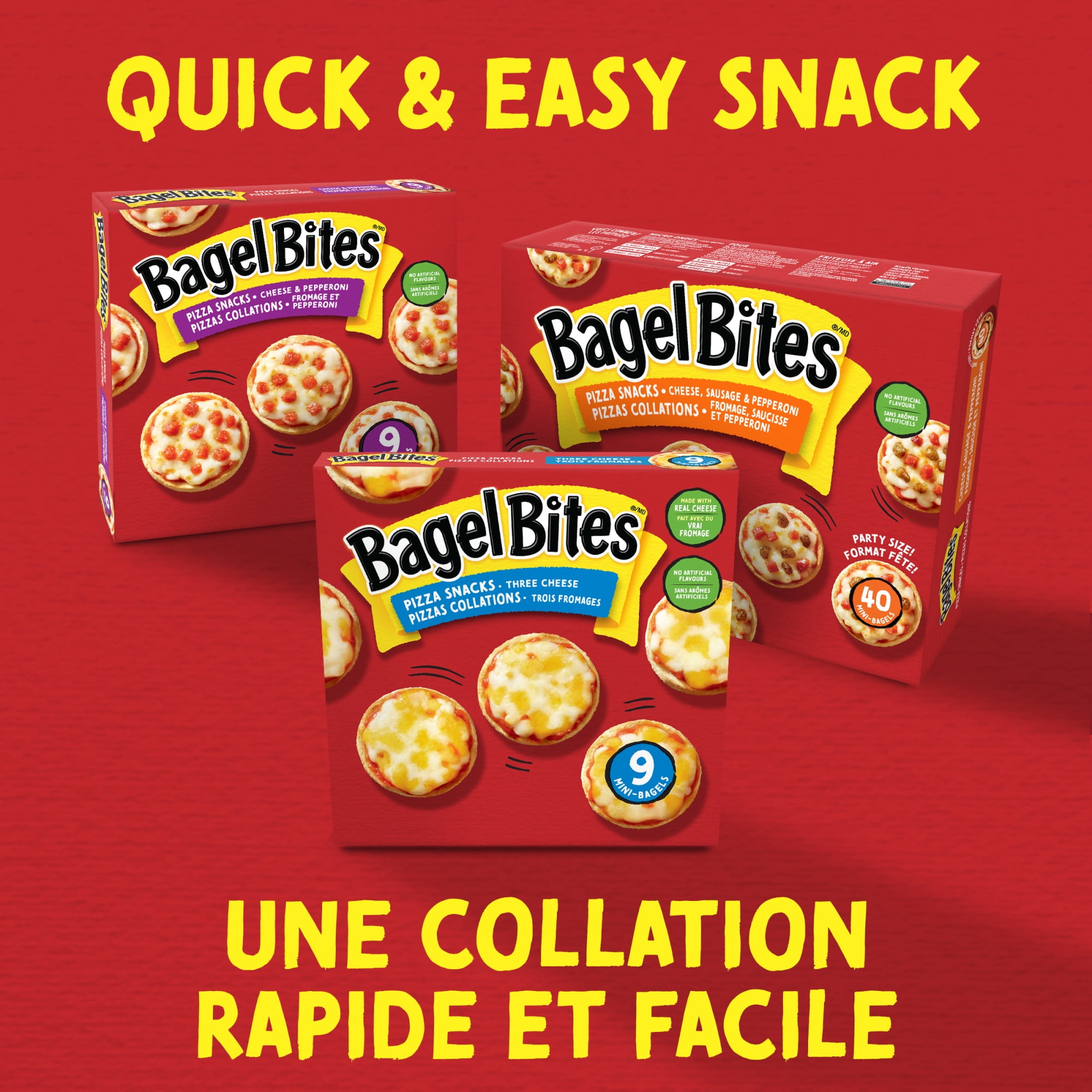 Bagel Bites Three Cheese Frozen Pizza Snacks, 9 ct Box, 198g