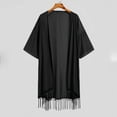 thumbnail image 4 of Men's Summer Beach Kimono Shirt Short Half Sleeve Chiffon Open Front Shirt Solid Color Lightweight Sun Protection Casual Long Cardigan Size 3XL Black, 4 of 4