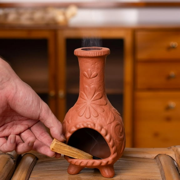 BOOXMIMI Palo Santo Mini Chiminea – Elegant Ceramic Incense Holder for Cleansing and Relaxation – Handcrafted Sage Texture Stand, Ideal for Meditation and Altars – Durable Design for Sticks Burning