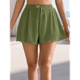 thumbnail image 5 of Summer Casual Tie Front Lettuce Trim Ribbed Knit Shorts High Waist Women'S Shorts Green L, 5 of 7