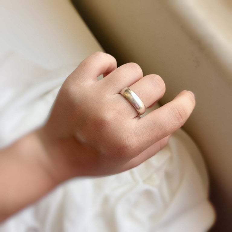 Minimalist S999 Silver Band Couple Ring, Adjustable Plain Wedding