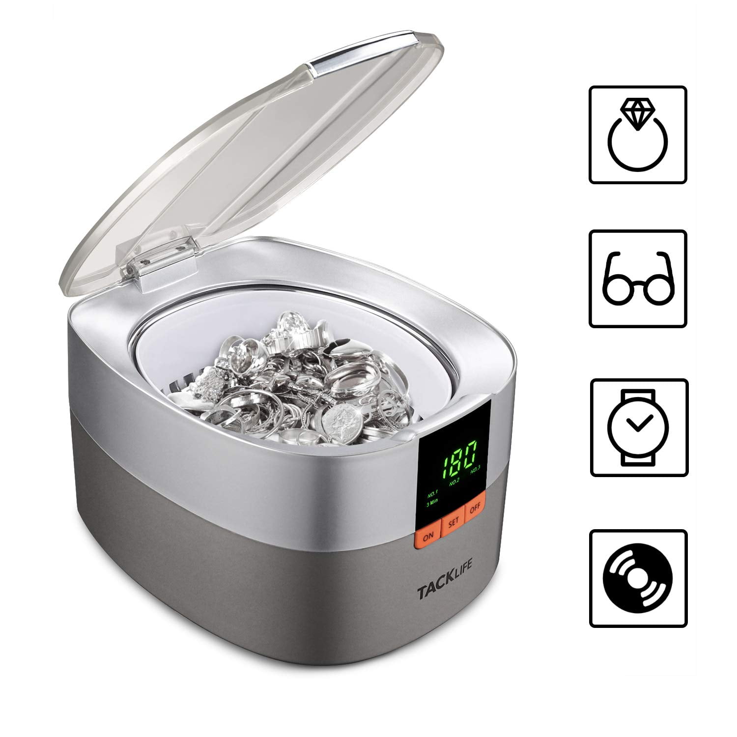 Ultrasonic Cleaner tacklife muc02 Professional 600 ml Ultrasonic Jewelry Cleaner Household Ultrasonic Cleaning máquina with 5 Time Setting for Cleaning eye-glasses Utensils and more Watches 