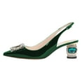 thumbnail image 2 of FSJ Women Fashion Crystal Square Buckle Pointed Closed Toe Slingback Pumps Rhinestone Block Low Heel Sandals Party Dressy Shoes Size 14 Green, 2 of 4