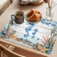 thumbnail image 3 of Seahorse Coastal Placemats Set of 12 Summer Nautical Starfish Coral Grey Wooden Place Mats Indoor Wipeable Table Mats Washable Dining Table Placemats for Kitchen Holiday Party Home Decor 13x19 Inch, 3 of 9