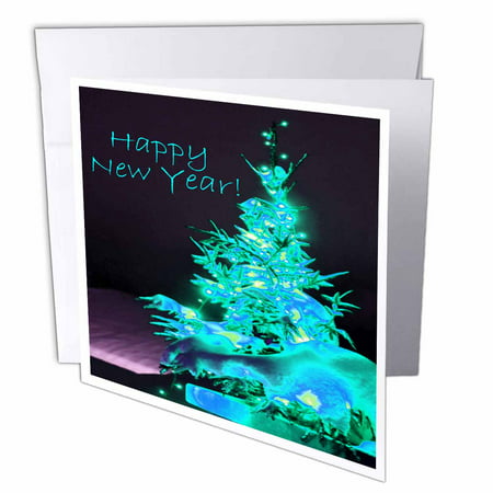 3dRose Pretty Christmas Tree Happy New Year in Ice Blue With Light Blue Text, Greeting Cards, 6 x 6 inches, set of (Best Greeting For Christmas And New Year)