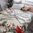 thumbnail image 3 of Merry Christmas Throw Flannel Blanket 60x80In Red White Flowers Green Leaf Vintage Linen Super Soft Cozy Bed Blanket, Lightweight Plush Fuzzy Bed Throw for Bedroom Sofa Couch Living Room, 3 of 4