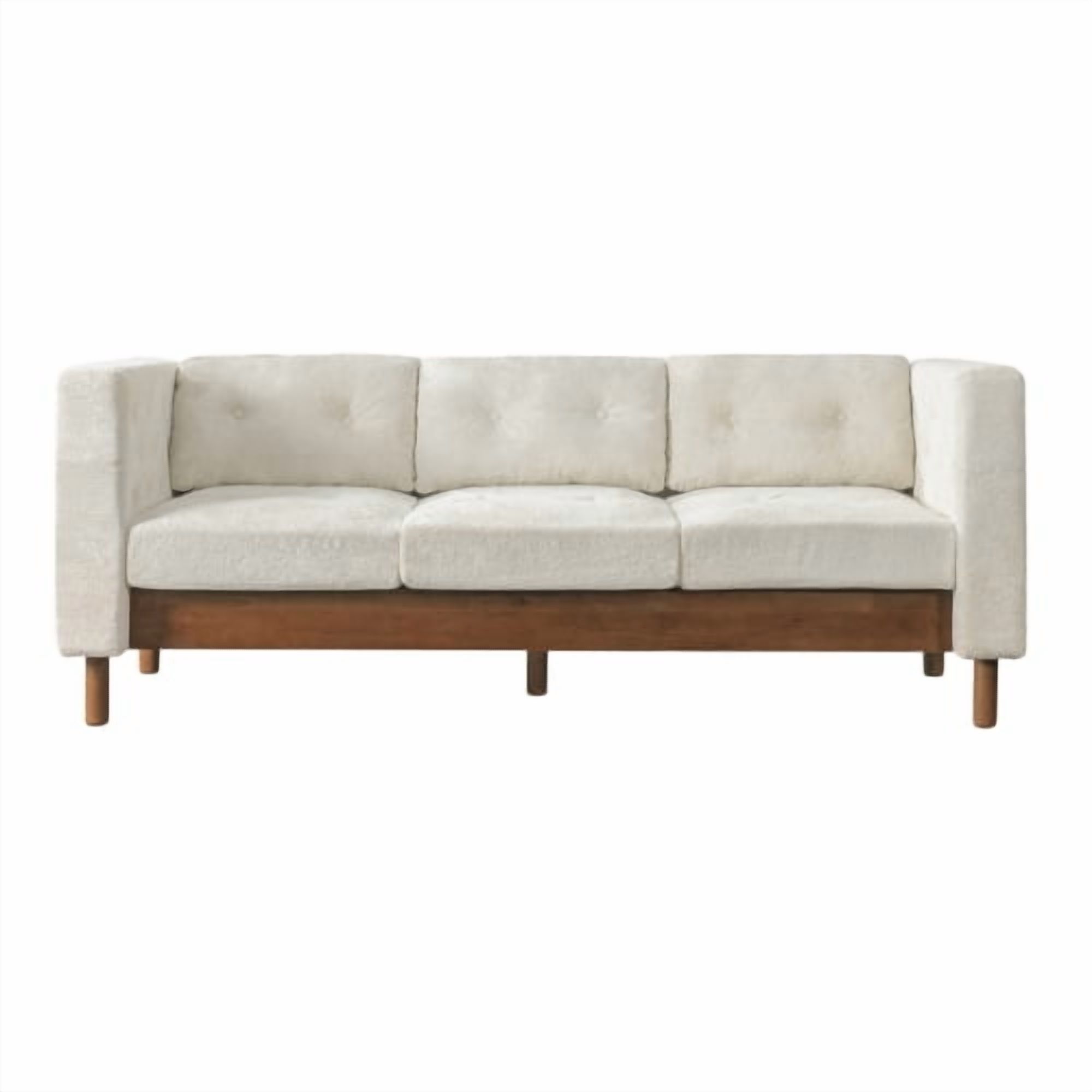 78" Modern 3-Seater Sofa, Chenille Upholstered Couch with Square Arms, Tufted Pillow Back & Walnut Rubber Wood Legs, Multi-Cushion Sofa for Living Room and Apartment, Beige