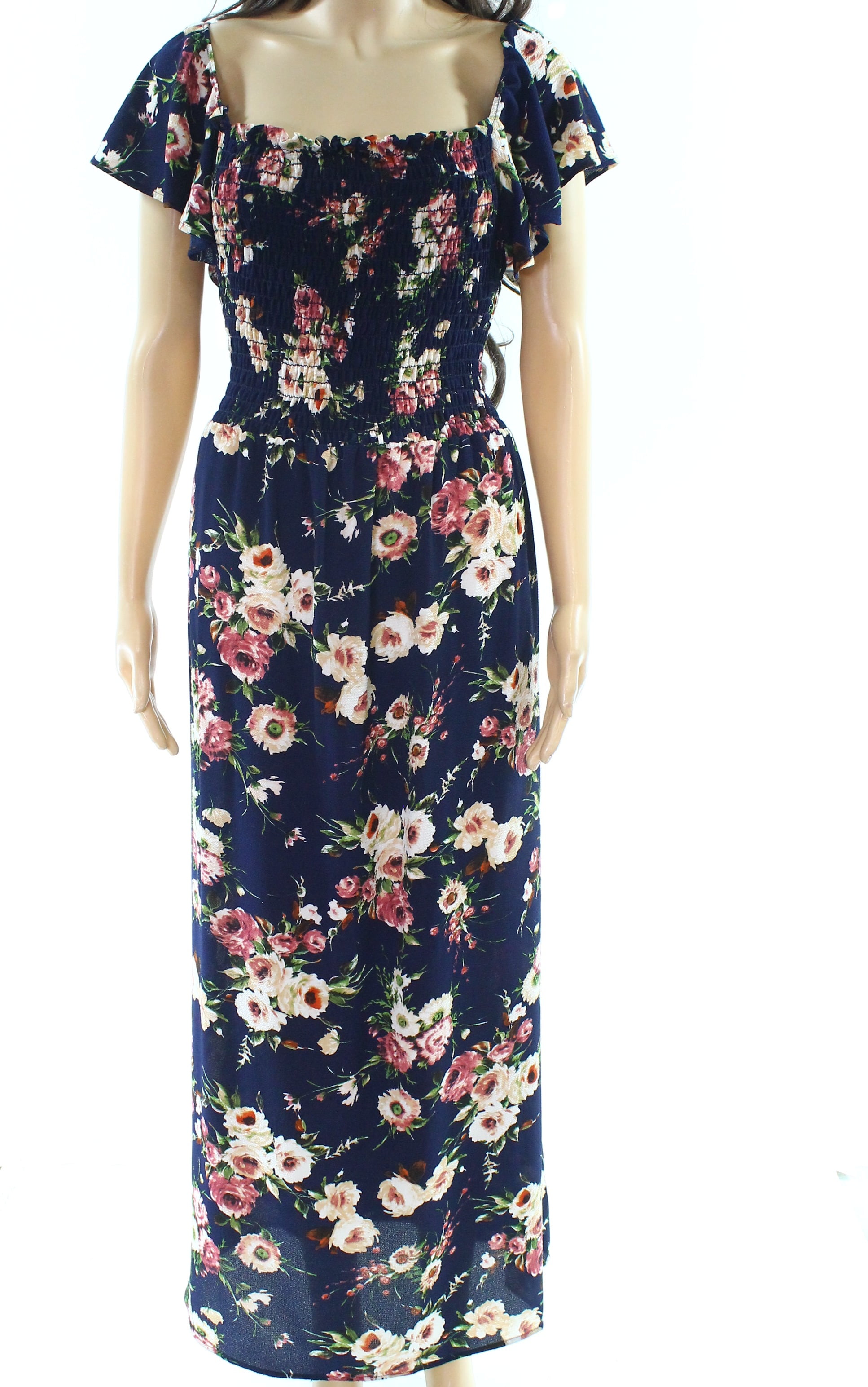 navy and pink floral maxi dress