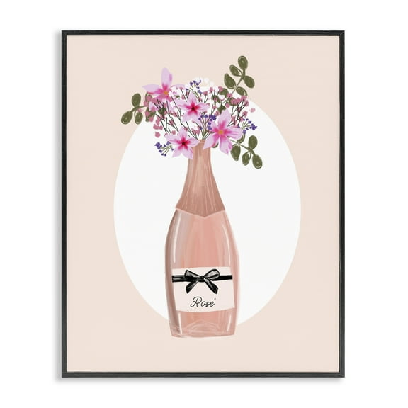 Stupell Industries Pink Lilies Champagne Food & Beverage Painting Black Framed Art Print Wall Art, 11 x 14