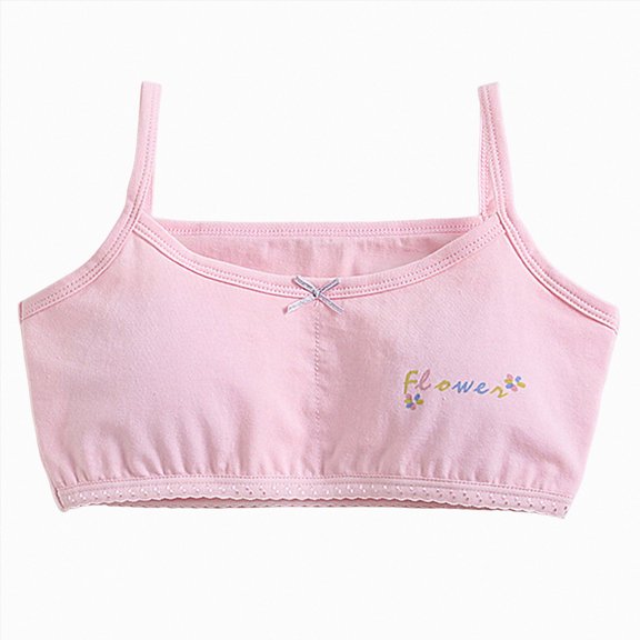 WUANDIXFA Sports Bras Girls Seamless Training Bra Double Layer with Adjustable Strap First Bras Cami Crop,Light Pink,7-8 Years