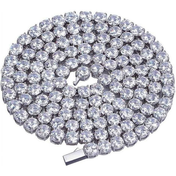 Leander 6MM Tennis Chain Necklace 18k Gold Plated 1 Row Lab Simulated Diamond Iced Out Cubic Zirconia Chain Men's Hip hop Tennis Choker Necklace Chain for Men Women