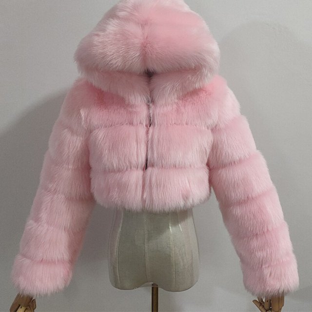 Abrigos y chaquetas de piel sintética recortados peludos de alta calidad para mujer, abrigo superior esponjoso con capucha, chaqueta de piel de invierno, abrigo femenino