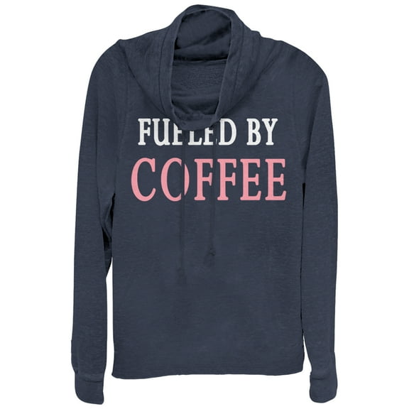 Junior's CHIN UP Fueled By Coffee Cowl Neck Sweatshirt Navy Blue 2X Large