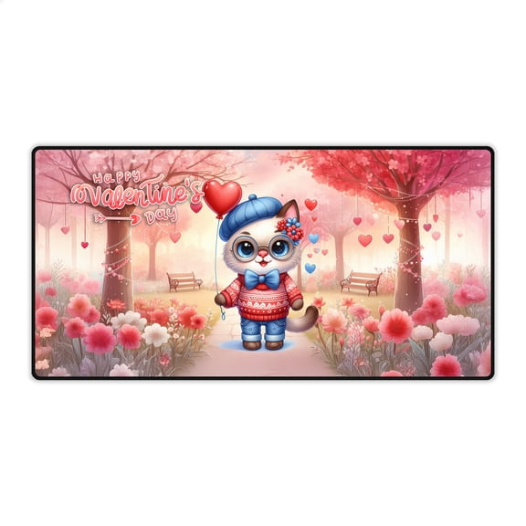 Happy Valentine’s Day Adorable Siamese Kitten Holding Heart Balloon Desk Mat Full Keyboard Mouse Pad Cat Lover Kitten Owner Gifts Large Mousepad - 00030