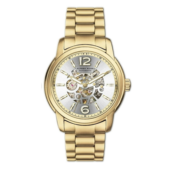 Alfred Sung Men's Automatic VI Gold Skeleton Sunray Dial Link Watch