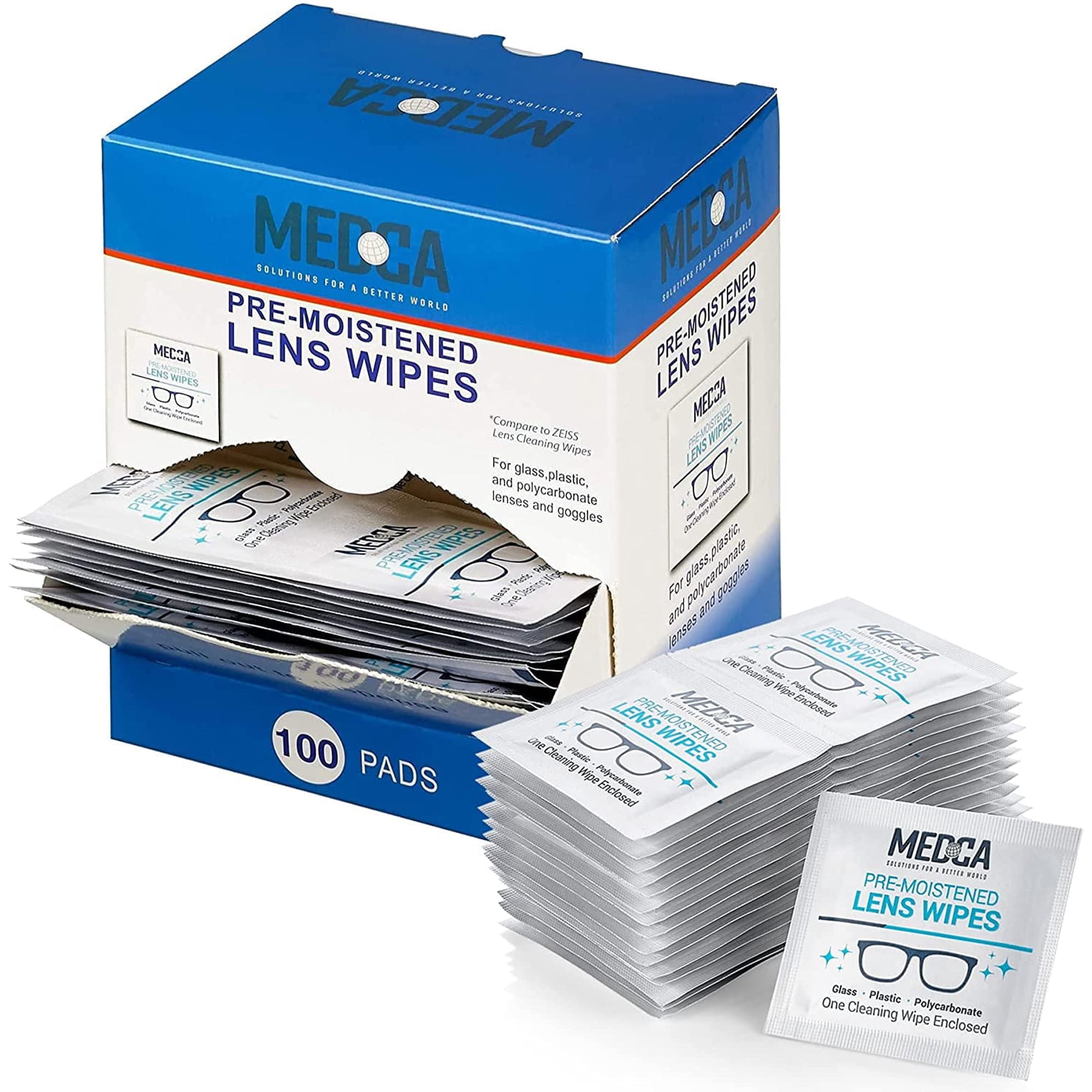 MEDca Premoistened Lens Glass Cleaning Wipes One Size Travel Cleaner, 3.98 in 0.49lb