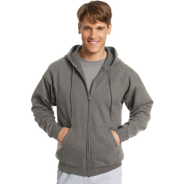 Hanes ComfortBlend EcoSmart Men`s Full Zip Hoodie, S, Charcoal Heather
