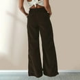 thumbnail image 5 of ibiyuan Corduroy Pants Women Wide Leg Corduroy Pants for Women Casual Work Pants Straight Leg Elastic Waist Solid Color Harem Pants with Pockets,Coffee, 5 of 6