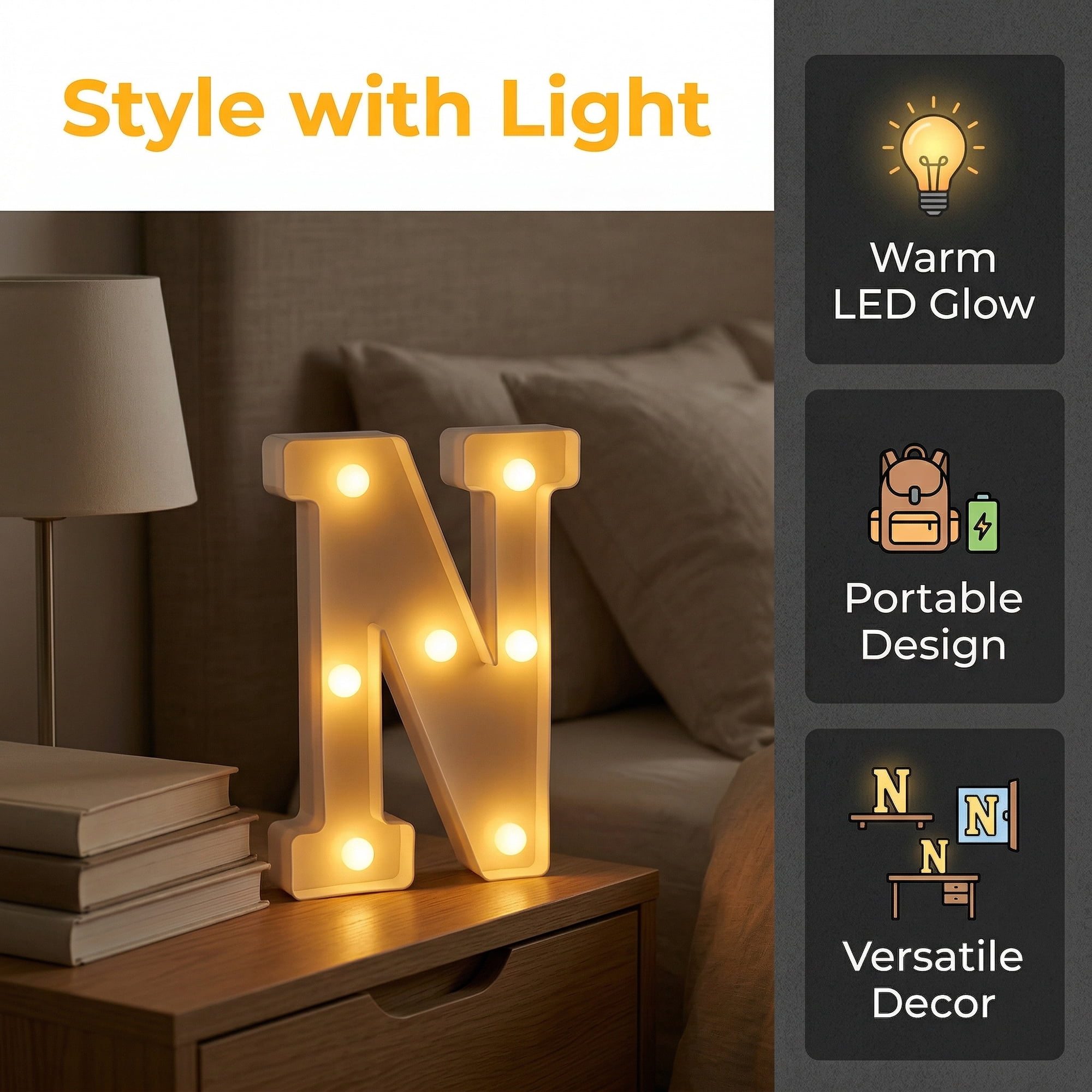 Unique Bargains Marquee Letters With Lights LED Light Up Signs Letter N 5.5"L x 1.3"W x 8.1"H