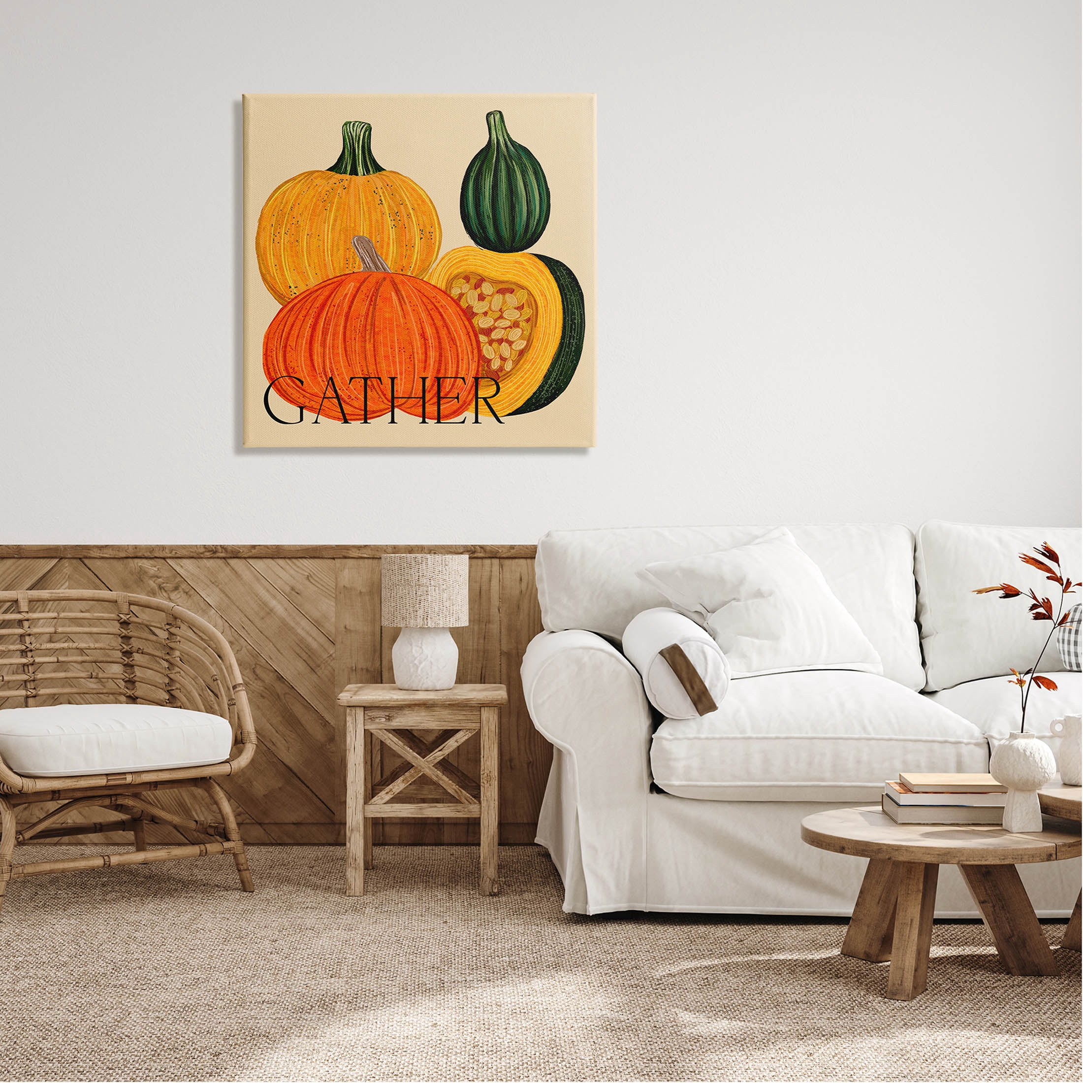 Stupell Industries Gather Autumn Harvest Gourds Graphic Art Gallery Wrapped Canvas Print Wall Art, Design by Ziwei Li