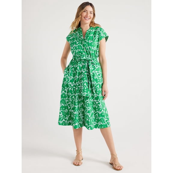 Free Assembly Women's Belted Utility Cotton Midi Shirtdress, Sizes XS-XXL