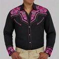 thumbnail image 2 of Button Up Shirt Men Vintage Pearl Snap Shirt Rhinestone Cowboy Cut Western Embroidered Turndown Collar Long Sleeve Tops Regular Fit Mens Shirts Casual, 2 of 5