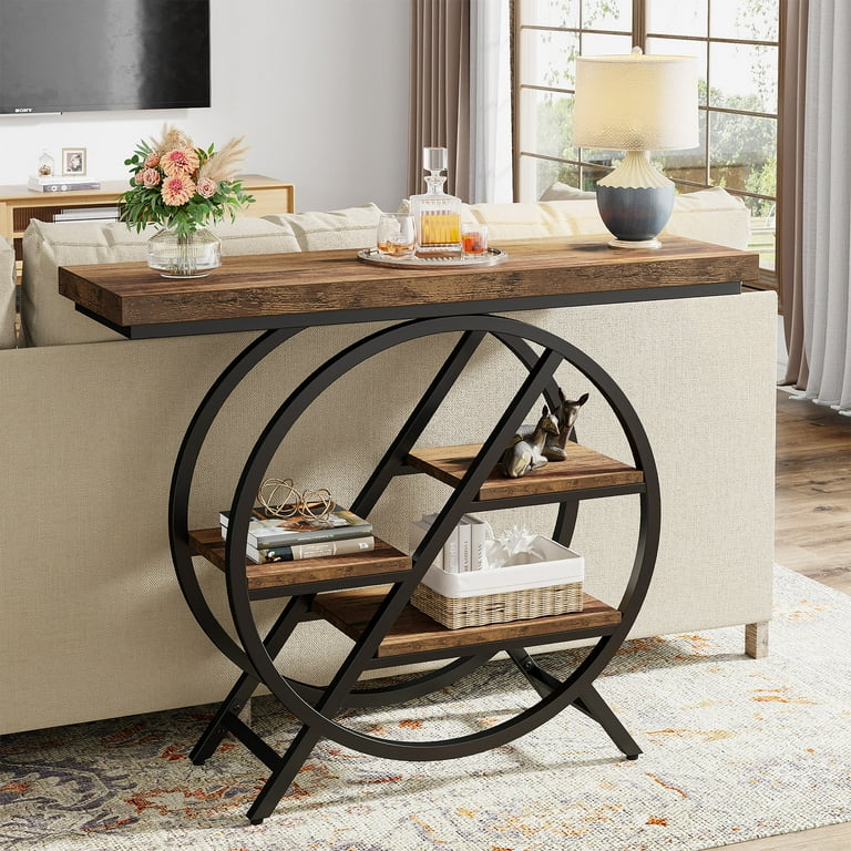 31" Rustic Console Table With X-Legs - Narrow Entryway Sofa Table, Espresso Finish (33.75"H)