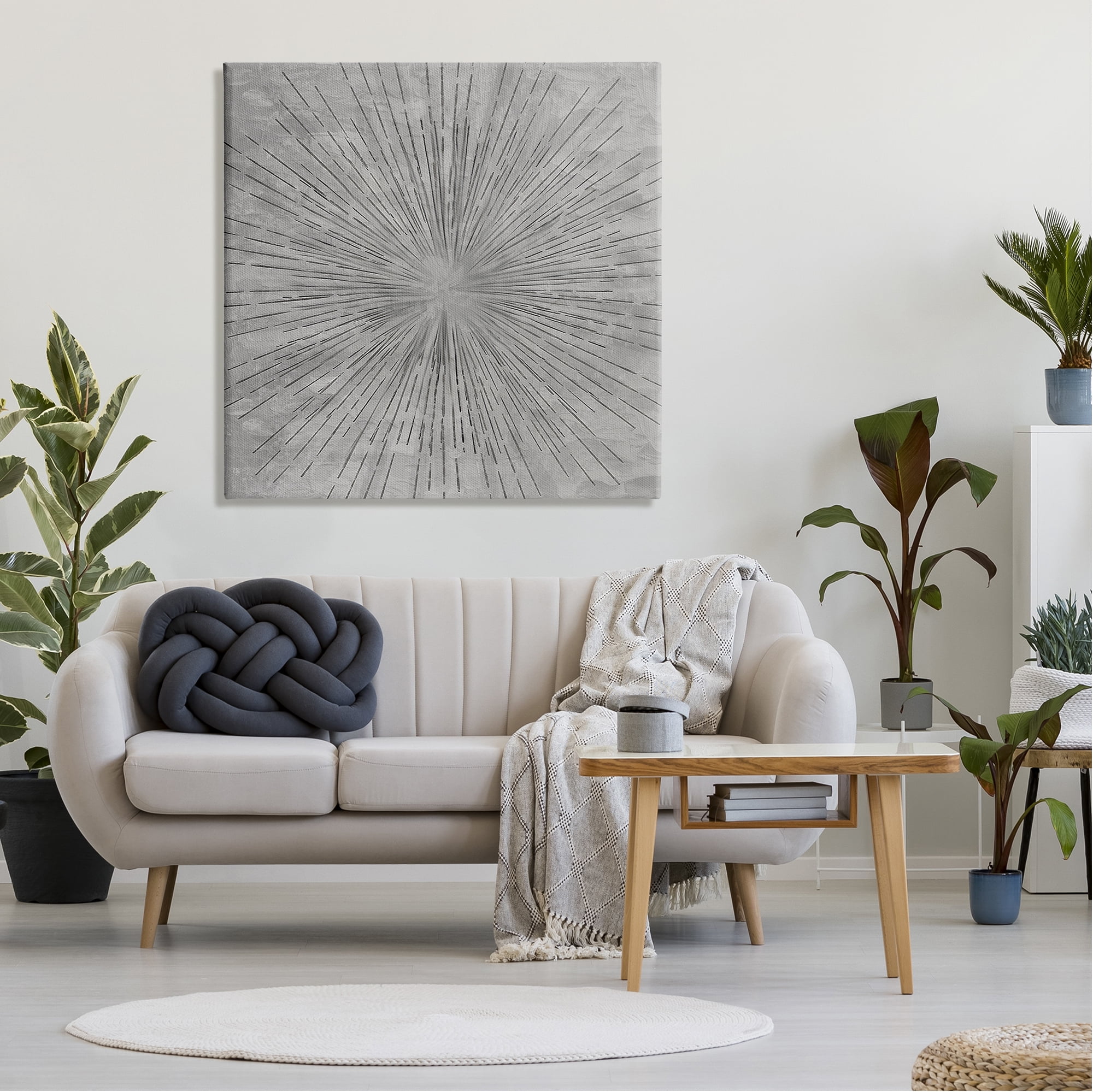 Stupell Industries Grey Burst Pattern Abstract Painting Gallery Wrapped Canvas Print Wall Art, 36 x 36