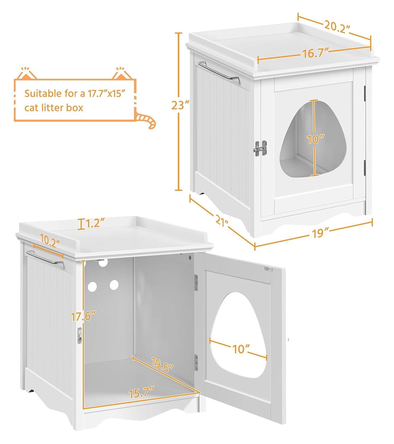 Cat Litter Box Enclosure Furniture, Cat Washroom Enclosed Litter Box Decorative House & Side Table, Pet Crate