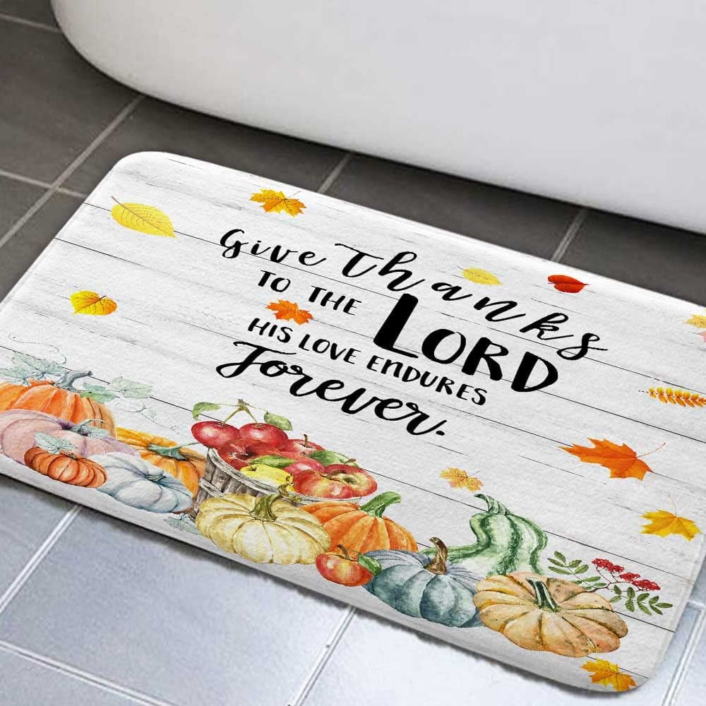 QIBAIDAN Fall Bathroom Rugs Thanksgiving Bathroom Rug Autumn Pumpkin