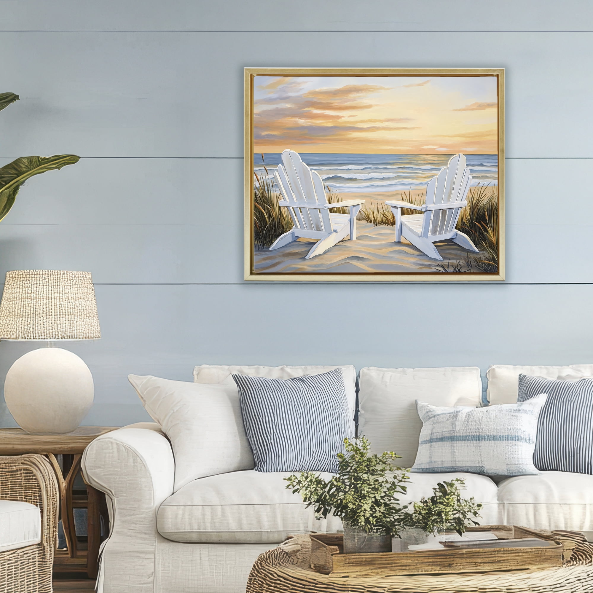 Stupell Industries Wave Watching Spot at Sunset Gold Framed Floater Canvas Wall Art, design by Petal Prints Design