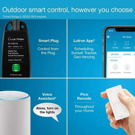 Lutron - Caseta Weatherproof+ Outdoor Smart Plug for Landscape and String Lighting, On/Off Switch - Black