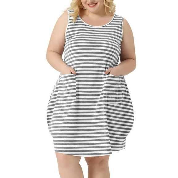 Unique Bargains Women's Plus Sleeveless Nightgowns Pockets Nightshirt 1X Grey